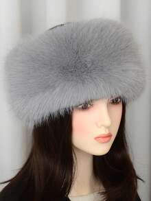 1pc Women's Faux Fur Headband, Solid Black Fluffy Earmuffs Headwrap, Hollow Top Winter Hat - 1Pc - View 4