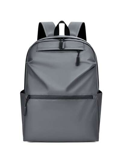 1 st grå PU-ryggsäck med flera fickor, klassisk daglig pendlingsryggsäck, reseväska, lämplig för resor, skola, unisex. Stor kapacitet, högkvalitativ pendlingsväska perfekt för resor, daglig pendling, sport och fitness. Modern design, minimalistisk men ändå raffinerad.