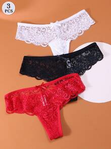 3Pcs/Set Sexy Lace Thongs Underwear Low-Rise Panties For Woman - Multicolor - View 4