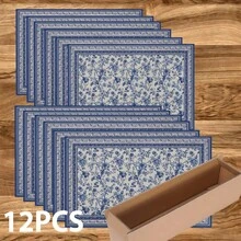 1/4/6 Pcs Chinese Blue And White Porcelain Style Placemats, Linen Dining Table Mats With Traditional Lantern Pattern, Washable Printed Tablemats, Surface Protection Pads, Ideal Decor For Holiday Kitchen And Family Gatherings - Multicolor - View 11