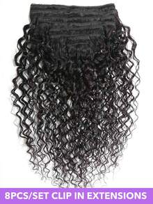 8pcs/Set Brazilian Remy Human Hair Extensions - Natural Black Water Wave Clip-In Full Head For Women, Long-Lasting & Durable, No Heat/Chemical Damage, Easy Application For Volume & Length, Hair Extensions For Women, Sleek Hairpiece 8-28 Inch - Natural Black - View 8