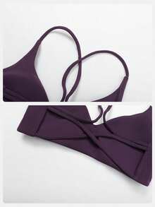 MFVIM 女士紫色运动文胸，交叉露背设计，性感无钢圈运动文胸，透气柔软弹力面料，适合通勤、户外、跑步、骑行、瑜伽、普拉提、健身房锻炼。 - 薰衣草薄霧色 - 查看 10