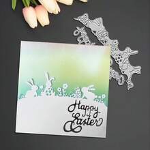 创意复活节兔子金属切割模具，DIY剪贴簿相册和压花模板，贺卡制作工具，卡片纸切割工艺品，礼品卡制作模板模切。 - 銀色 - 查看 3