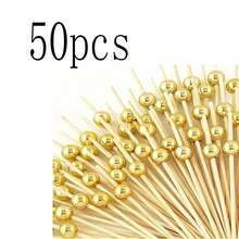 Set de 100/50/20/5 piezas de pinchos dorados con perlas, aptos para barbacoa, fruta, pastel, merienda, postres, hamburguesas, catering - oro - Ver 13