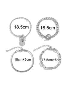 4pcs/Set Metallic Alloy Pendant Bracelet Snake Chain OT Clasp Minimalist Layered Jewelry Set - Bracelet Set - View 6