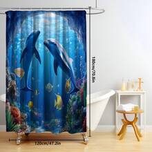 1pc/3pcs/4pcs Underwater World Dolphin Multifunctional Bathroom Decor Shower Curtain Set, Free 12 Hooks Included, Elegant Holiday Atmosphere, Bathroom Mat, U-Shaped Floor Mat And Round Toilet Mat, Suitable For All Scenarios Bathroom Set - Multicolor - View 13