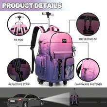 Kids Rolling Backpack With Wheels Unisex Suitcase Carry On Luggage For Elementary Middle High School Students - Gradient Pink Purple - 查看 3
