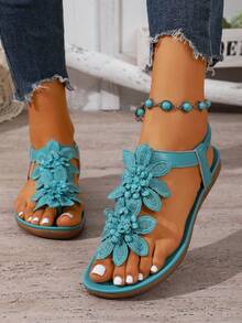 Giày sandal nữ thanh lịch, họa tiết hoa lá màu sắc tươi mát, phong cách cổ tích cho mùa hè, thiết kế hở mũi, phần trên và lớp lót bằng vải, đế ngoài chống trượt, đế trong bằng sợi microfiber - nhẹ nhàng, thích hợp cho trang phục đi biển. - Màu xanh bạc hà - Xem 6