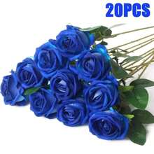 50/5/10/20/30/1 szt. Sztuczna ciemnoniebieska róża, sztuczna róża, nadaje się do samodzielnego wykonania bukietu ślubnego, dekoracji stołu, na wieczór panieński, walentynkowy, baby shower - Niebieski i biały - Zobacz 10