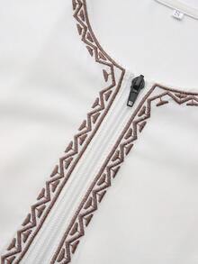 2026款斋月男士长袍，刺绣拉链设计，伊斯兰阿拉伯风格传统服饰，适合节日穿着及斋月送礼 - 白色 - 查看 4