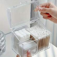 1 pezzo Scatola portaoggetti per cotton fioc, Scatola portafazzoletti da trucco in acrilico per salone di bellezza, Scatola per il tavolo da toeletta, Scatola portafazzoletti struccanti, In plastica trasparente, 3 scomparti, Con coperchio antipolvere - Multicolore - Visualizzare 7