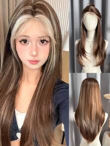 1pc Synthetic Heat-Resistant Wig, Middle Part With Layered Ends, Suitable For Daily, Party Or Holiday Wear, Fluffy And Natural-Looking (Accessories Not Included)