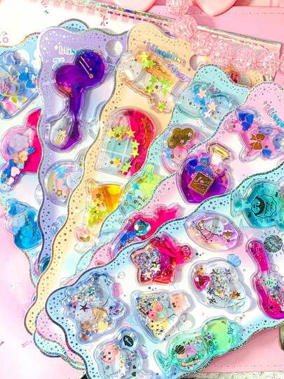 Shanle Children's Cartoon Sequin Gem Dynamic Injection Molding Glaze Stickers - 3D Stereoscopic Shiny Rattle Water Art Rhinestone Prizes Decorations - Perfect For Gifts, Home Decor, Party Decorations, Birthday Presents.