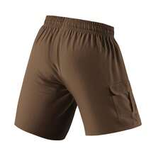 Men's Casual Cargo Shorts, Summer Drawstring Waist Pockets Design, Solid Color Knee-Length Pants - Brown - View 4