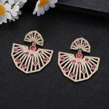 1 Pair Bright Copper Zirconia Pendant Stud Earrings, Suitable For Party/Summer Date Outfit - Fan Cloud Pattern - View 6
