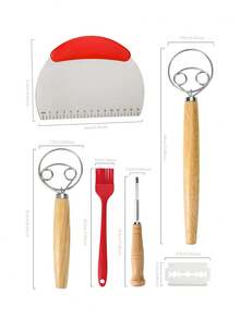 1pc/2pcs/3pcs/4pcs Baking Tool Set, Bread Making Tool Set, Wooden Handle Duster, Scraper, Flour Cutter - Multicolor - View 2