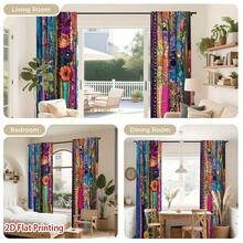 Boho Floral Striped Curtains - Semi-Sheer Window Drapes With Rod Pocket, Peach Skin Curtains, Single-Sided Printed, Vibrant Multicolor Floral Patterns - Machine Washable Polyester For Living Room, Bedroom, Kitchen, Enhance The Sense Of Happiness At Home, Spring Home Decor And Gifts (Rod Not Included) - Style 1 (2 Panels) - View 8