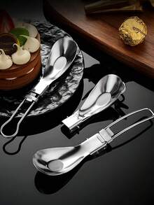 1个不锈钢折叠勺，户外旅行餐勺，学生便携汤勺，小茶匙，适用于酒店、餐厅、厨房、婚礼等场合。