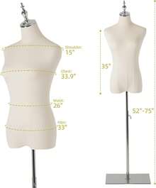 GCCSJ Female Mannequin, Hanging Pants & Skirts Dress Mannequin With Stand, Height Adjustable Torso For Clothing Dress Jewelry Display, Sewing, Silver - 銀色底座 - 查看 7