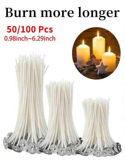 50/100支装 0.98英寸/3.54英寸/6.29英寸预涂蜡蜡烛芯，无烟蜡烛芯，适用于DIY蜡烛制作，蜡烛工艺配件，蜡烛用品
