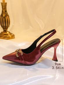 Women's Pointed Toe Stylish Party Metal Buckle High Heel Pumps - Bordeaux - View 7