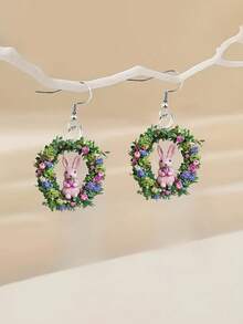 Charmante Acryl-Hasen- und Kranz-Ohrringe - ein passendes Geschenk für Feierlichkeiten an Feiertagen und Osterfeiern - Verschiedenfarbig - Übersicht 1