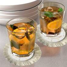 1/4/6pcs Middle East Festival Series Golden Crescent Moon With Vine Patterns & Hanging Golden Stars, Paired With Golden & Yellow Spots Linen Printed Tassel Placemats/Coasters, Elegant Ramadan Moonlight Round Placemats/Coasters, Polyester With Floral Border, Hand Washable - Ideal For Dining Tables - Multicolor - View 8