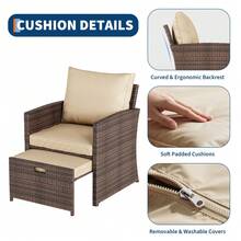 Juego de Muebles de Patio de 5 Piezas, ratán de Mimbre de Polietileno para Exteriores, con Cojines Suaves, 2 otomanos y Mesa de Centro de 2 Niveles para Piscina, jardín, balcón - Plateado - Ver 3