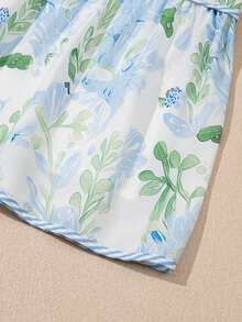 Women's Floral & Striped Print Ruffle Hem Cap Sleeve Vacation Dress, Summer Elegant - Baby Blue - View 9