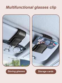 Clip magnético para gafas de sol en el parasol del coche - Material de cuero, operación con una sola mano, instalación sin daños, adecuado para todos los modelos de vehículos, clip para gafas y tarjetas en el interior del coche - Clip para gafas - Ver 6