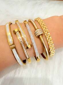 Bộ 5 vòng tay hình ngôi sao lấp lánh sang trọng, tối giản dành cho nữ, chất liệu thép titan cao cấp. - Vàng 4 - Xem 3