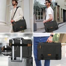 NEWHEY 17-17.3 Inch Men's Canvas Laptop Bag Messenger Bag Briefcase Large Capacity Computer Shoulder Bag With Padded Compartment, Black/Grey - Multicolor - View 3