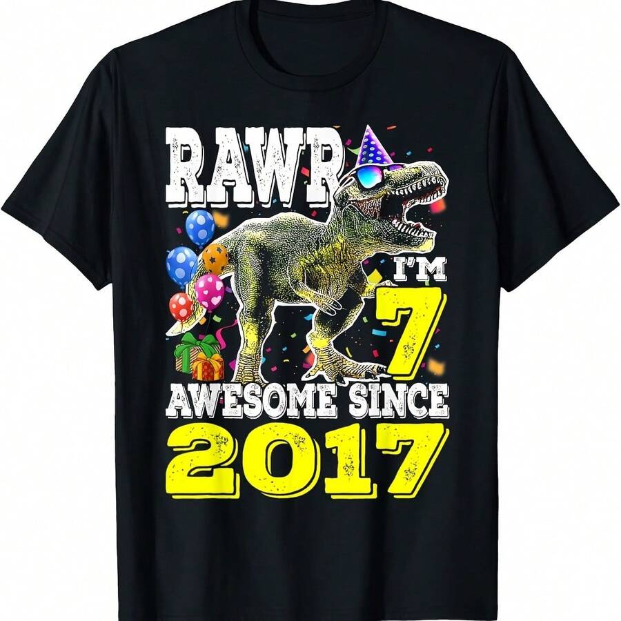 It's My 7th Birthday Happy 7 Year T-Rex Bo T-Shirt - 黑色 - 查看 1