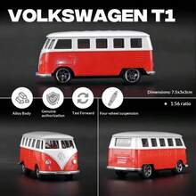 1:56 Scale Volkswagen T1 Bus Alloy Car - Red/Green, Toy Cars For Boys & Girls, Smooth Gliding With Hand-Held Handle, Adult Collection, Holiday Gift, Decorative Ornament - Multicolor - View 6
