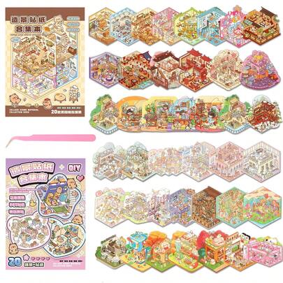 3D Miniature House Landscape Sticker Set | 3D Stereoscopic Small House Micro Scene Stickers | Handmade Micro Landscape Decorative Stickers | DIY Micro House Stickers | Create Your Own Scrapbook And Party Memories | Unlock Creative Time, 3D Landscape Treasures To Play And Collect!