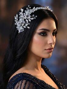 1件闪亮仿水晶水钻枝形发箍，新娘发饰，适合派对、仪式、音乐节等场合 - 銀色 - 查看 8