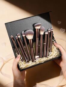 MAANGE 1/10件套专业铝管化妆刷套装，带纸质礼盒，双头粉底刷、腮红刷、散粉刷、眼影刷、睫毛刷、眉刷、唇刷、光晕刷、遮瑕刷，美妆刷套装，旅行化妆刷套装，女士/女孩礼物，赠品，专业化妆刷，全套化妆刷 - 咖啡棕 - 查看 3