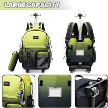 Kids Rolling Backpack With Wheels Unisex Suitcase Carry On Luggage For Elementary Middle High School Students - 漸變黃黑 - 查看 5