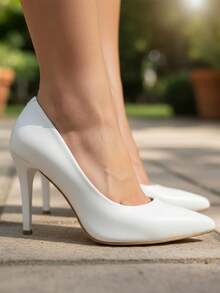 Women's Elegant Patent Leather Stiletto Heel Shoe (9.5 Cm) Comfortable, Available In Black, Pink, Red, Nude, Rose, And Blue. - 白色 - 查看 2