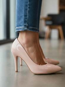 Women's Elegant Patent Leather Stiletto Heel Shoe (9.5 Cm) Comfortable, Available In Black, Pink, Red, Nude, Rose, And Blue. - 淺粉色 - 查看 1