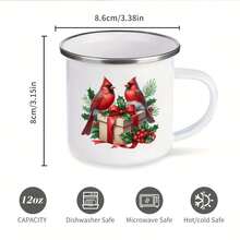 1个复古圣诞红雀珐琅马克杯 - 12盎司，饰有红雀、冬青树和礼物图案，经久耐用，适合咖啡/茶，居家、露营、野餐、旅行使用。 - 白色 - 查看 1