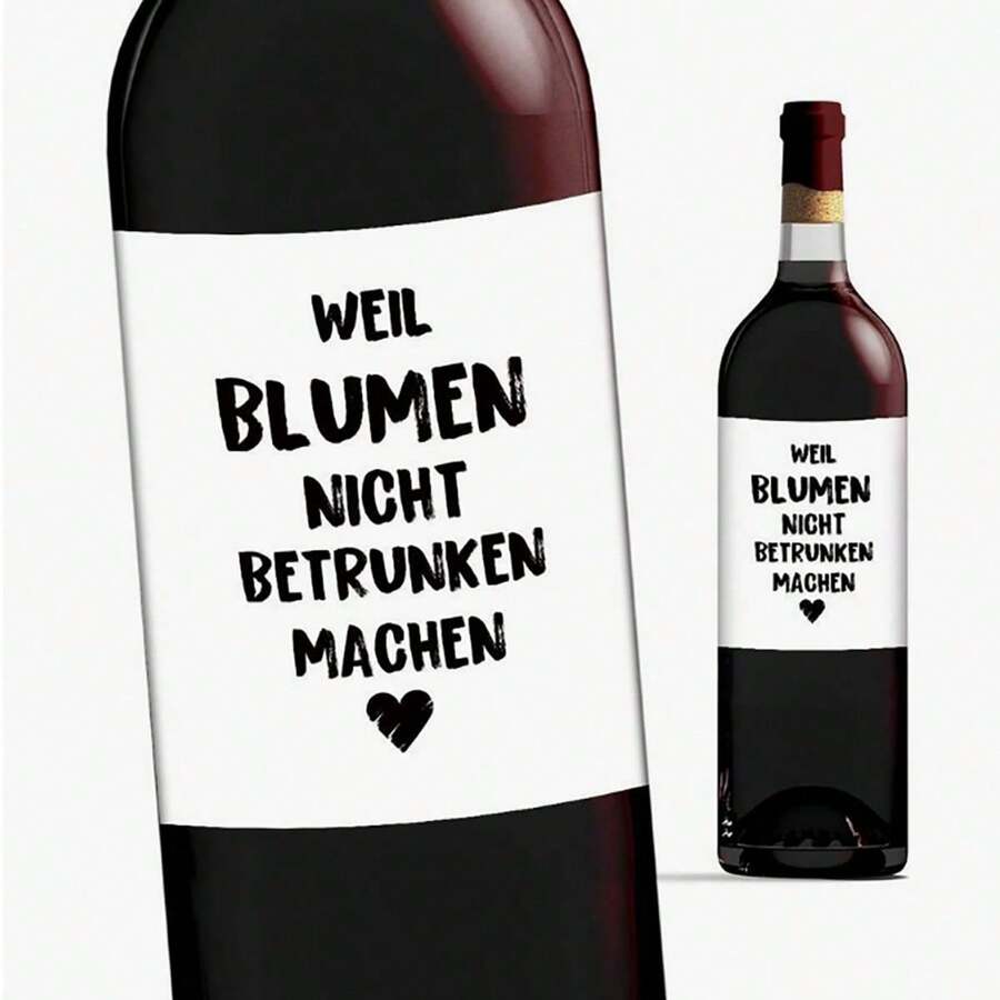 4 Humorous Wine Bottle Label Stickers - German Design "Because Flowers Won't Get You Drunk," Perfect Gifts For Friends, Girlfriends, And Colleagues, Ideal For Retirement And Party Decorations - Multicolor - View 1