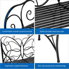 HLC Outdoor Bench Outdoor Sturdy Rust-Resistant Bench Butterfly Cast Iron With Armrests Park,Yard, Patio, Porch, Lawn Double Seats - Black - View 4