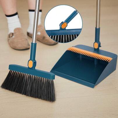 1 Set Home Broom And Dustpan Set, Long Handle Floor Cleaning Broom And Dustpan Set, With Brush Rotatable Broom And Dustpan For Dust And Debris Cleaning, Suitable For Home, Kitchen, Room, Office, Cleaning Supplies, Cleaning Tools And School Supplies