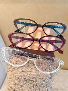 1/2pcs Women Plastic Solid Color Y2K Retro Cat Eye Casual Daily Commute Women Leopard Print Flat Lens Computer Glasses - Multicolor - View 7