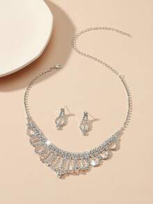 1 Set Of 3: Luxury Rhinestone Adjustable Necklace, Minimalist Rhinestone Pendant Earrings, Suitable For Wedding, Bridal Photo Shoot, Bridesmaid, Prom, Valentine's Day, Mother's Day, Daily Wear, Fashionable And Elegant Wedding Jewelry - Multicolor - View 8