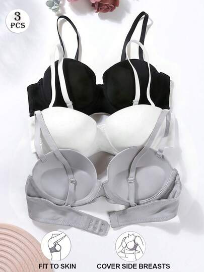 3 قطع من صدريات النساء ذات الحمالات القابلة للإزالة بألوان سادة