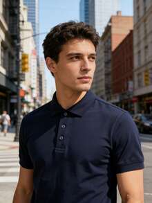 Playeras Polo de Hombre Manga Corta Look Casual Ajuste Holgado Deportivo Estilo Basico Moda de Ropa Hombre - Azul Marino - Ver 2