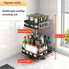 1 360-Degree Rotating Kitchen Storage Shelf Seasoning Storage Shelf Storage Box Oil Salt Sauce Vinegar Condiment Jar Rack Multi-Functional Rotating Storage Rack Round Square With Suction Cup Stable Fixed Tray Kitchen Cleaner Kitchen Bathroom Can Be Used For Household Seasoning Storage Kitchen Storage - Multicolor - View 14