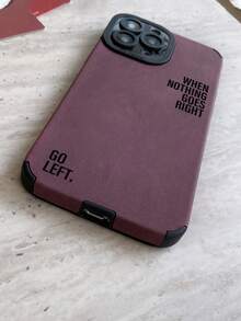 酒红色仿麂皮标语手机壳 - “当一切都不顺利时，就往左走” 美观防震 TPU 保护套，仿麂皮纹理，兼容 手机壳、 17 Pro Max 手机壳、手机套、可爱手机壳、11/13/14/15/16/16 Pro Max/16 Pro 手机壳，送给亲朋好友的完美礼物 - 酒紅色 - 查看 4